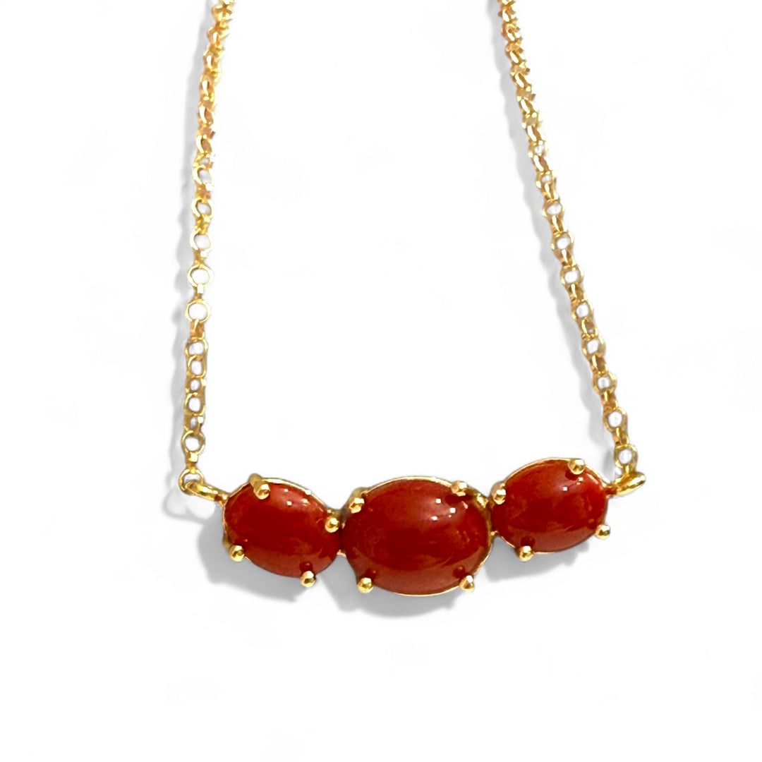 Mediterranean red coral trilogy necklace set in silver