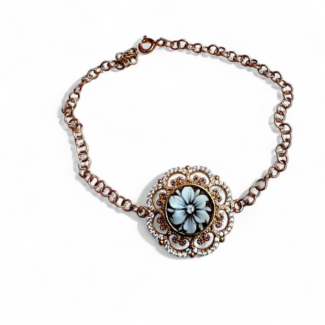 Cameo flower bracelet mounted in silver