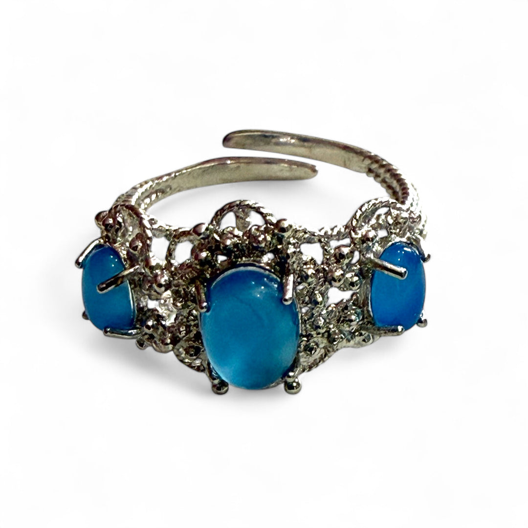 Blue Agate trilogy ring set in silver