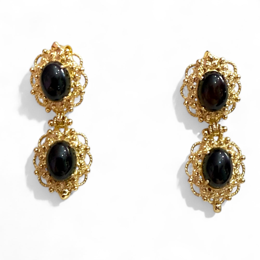 Double black agate earrings set in silver