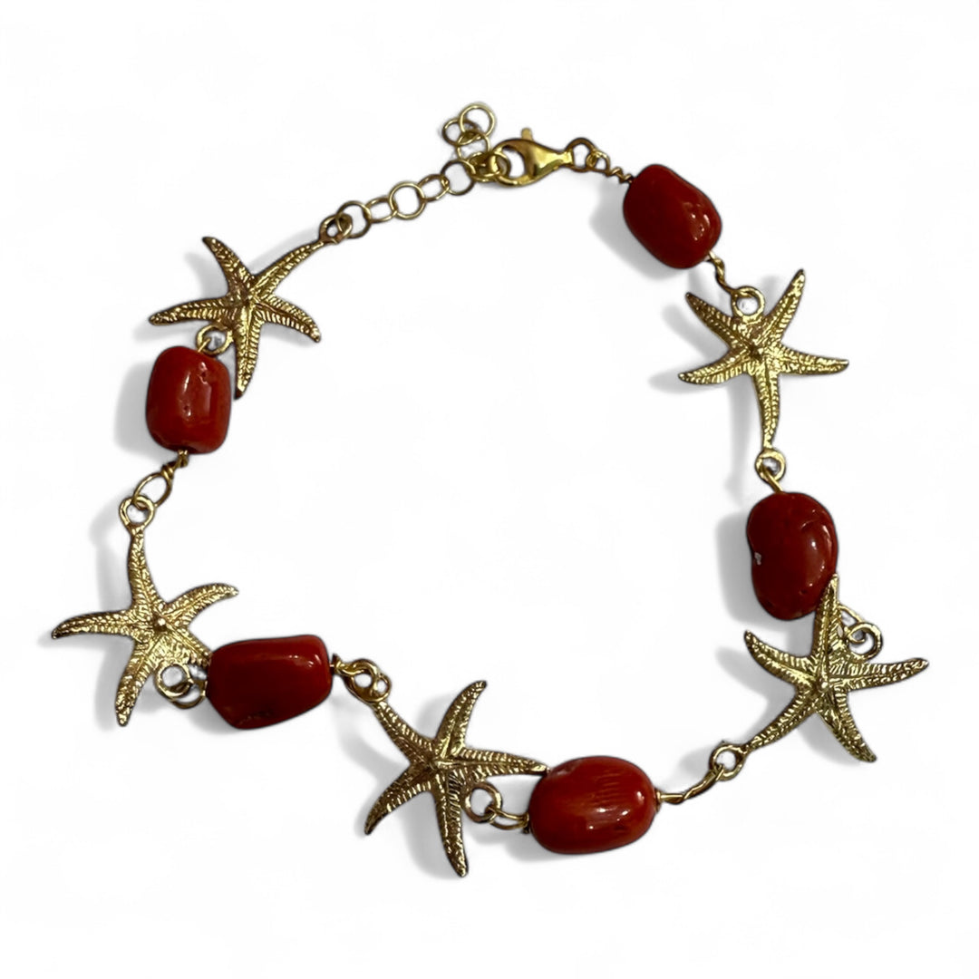 Coral star bracelet mounted on silver