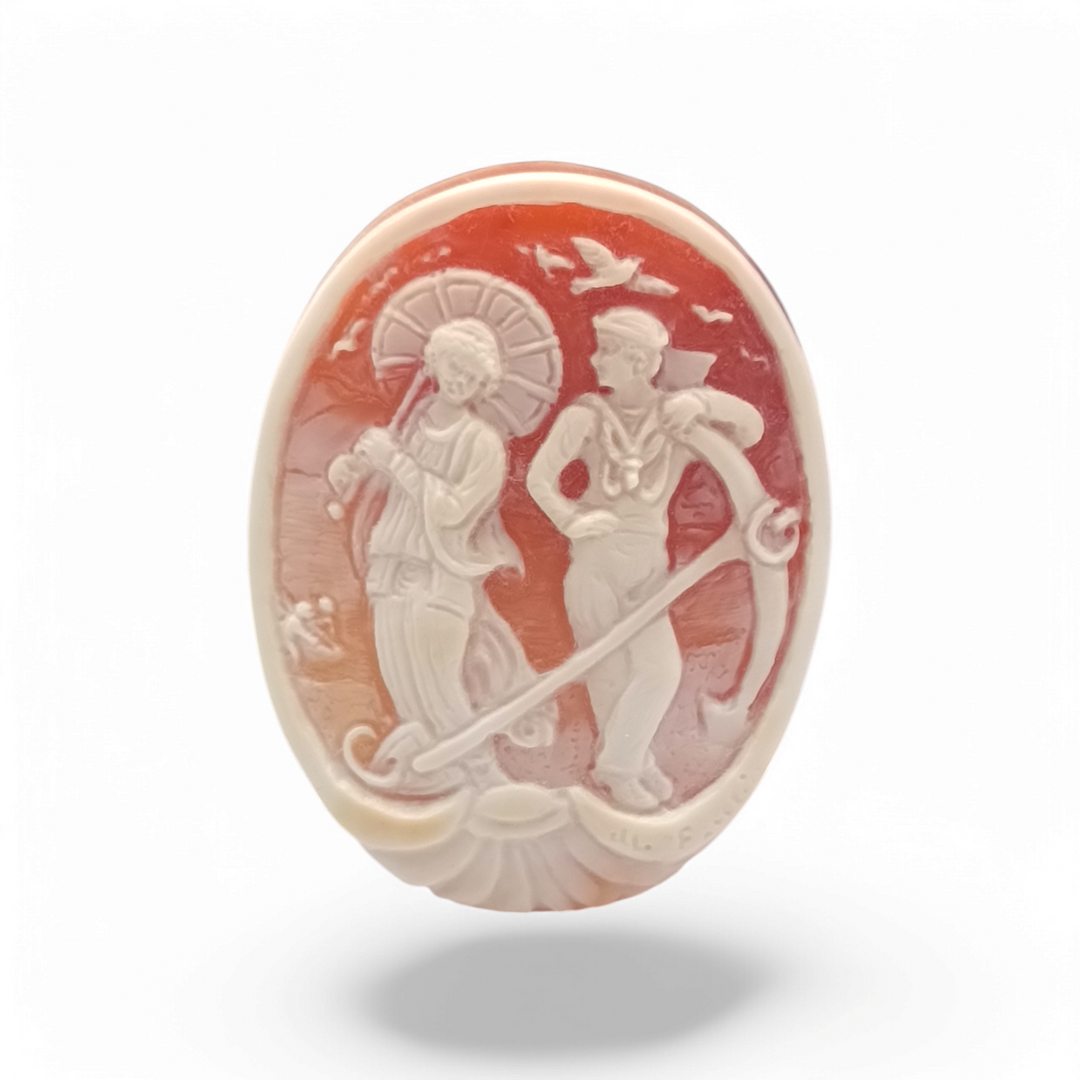 "Venetian in Gondola" Pendant Engraved on Carnelian Cameo