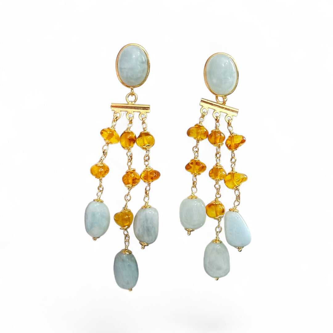 Amber and milk aquamarine earrings mounted on silver