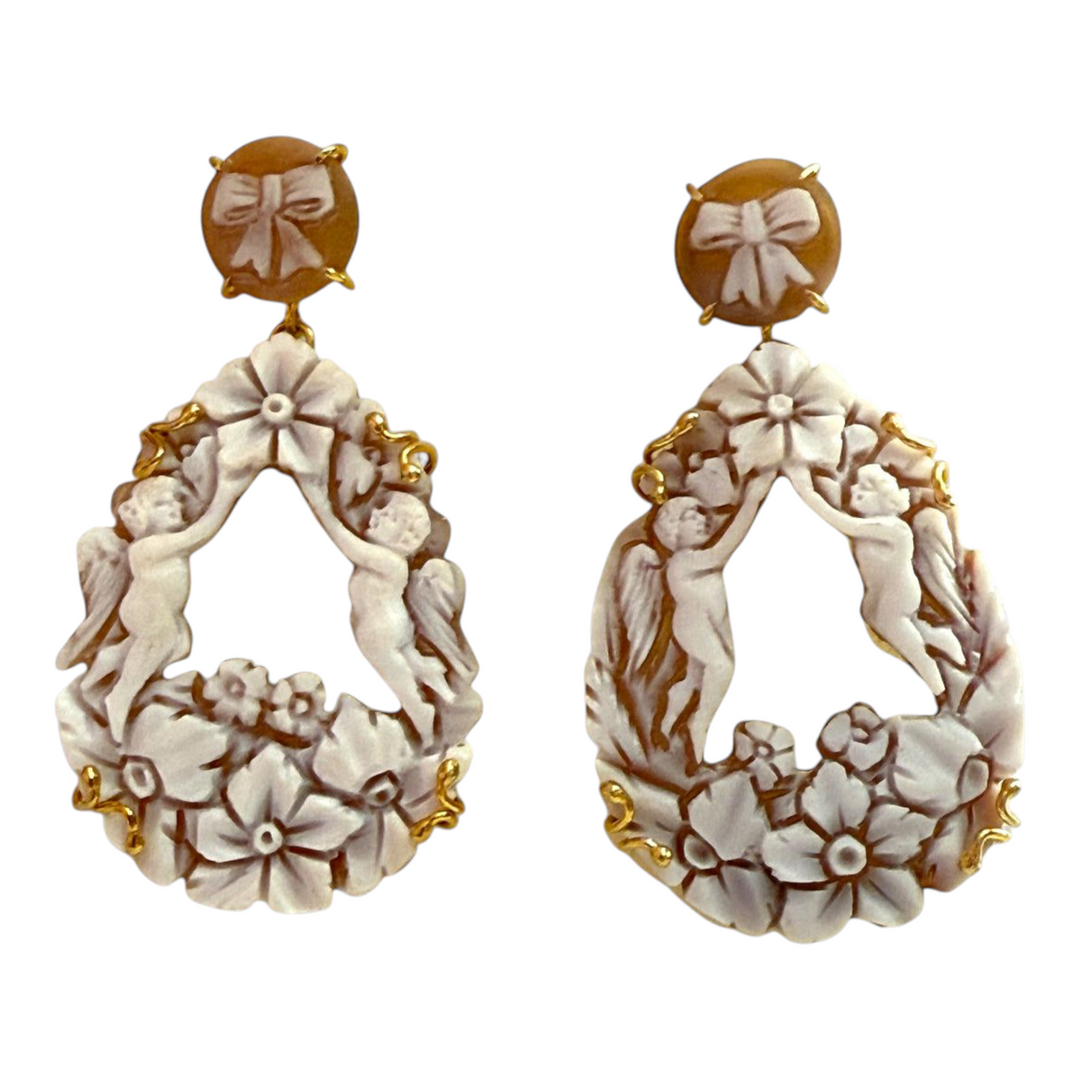 Angel cameo earrings mounted in silver