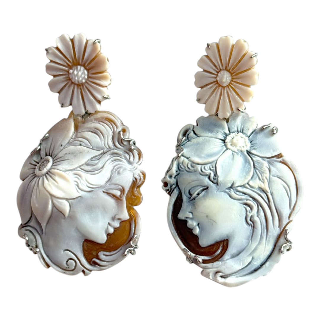 Cameo “lady” earrings mounted in silver
