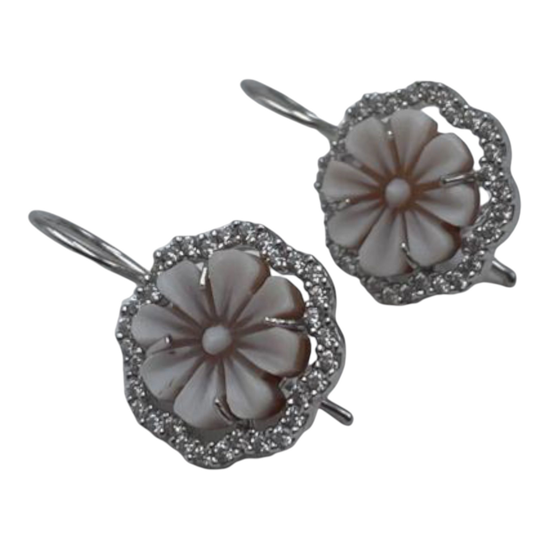 Cameo flower earrings mounted on silver