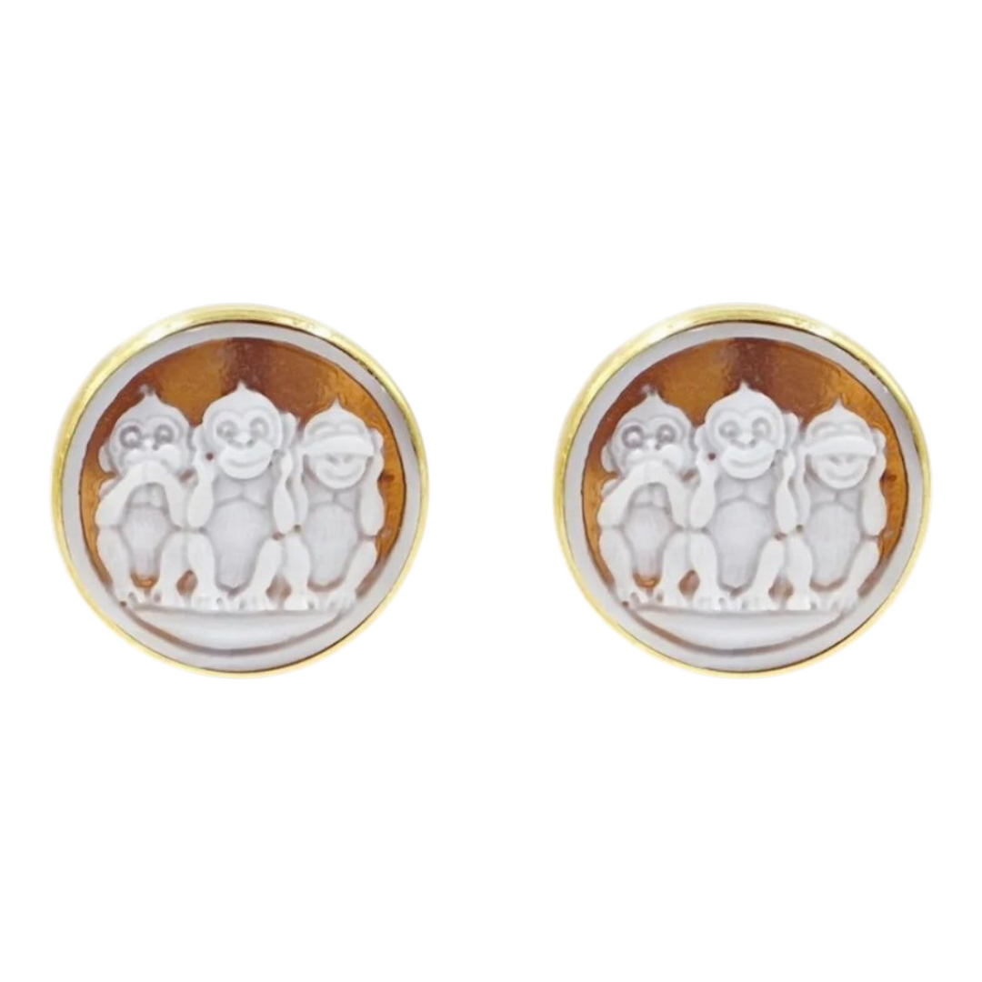 “The Three Monkeys” earrings in sardonic cameo mounted in silver