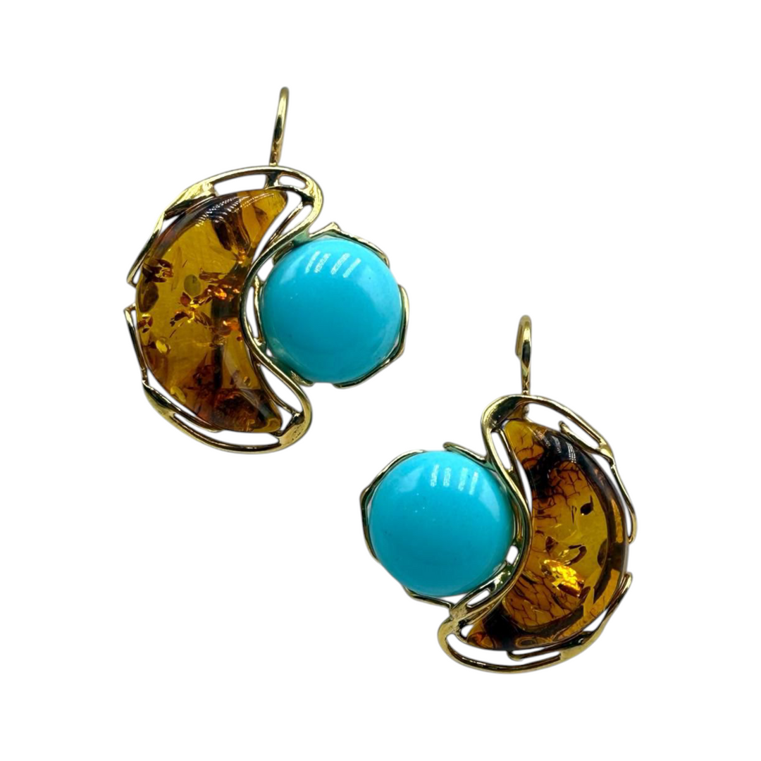 "Amber Moon" earrings in amber mounted on silver