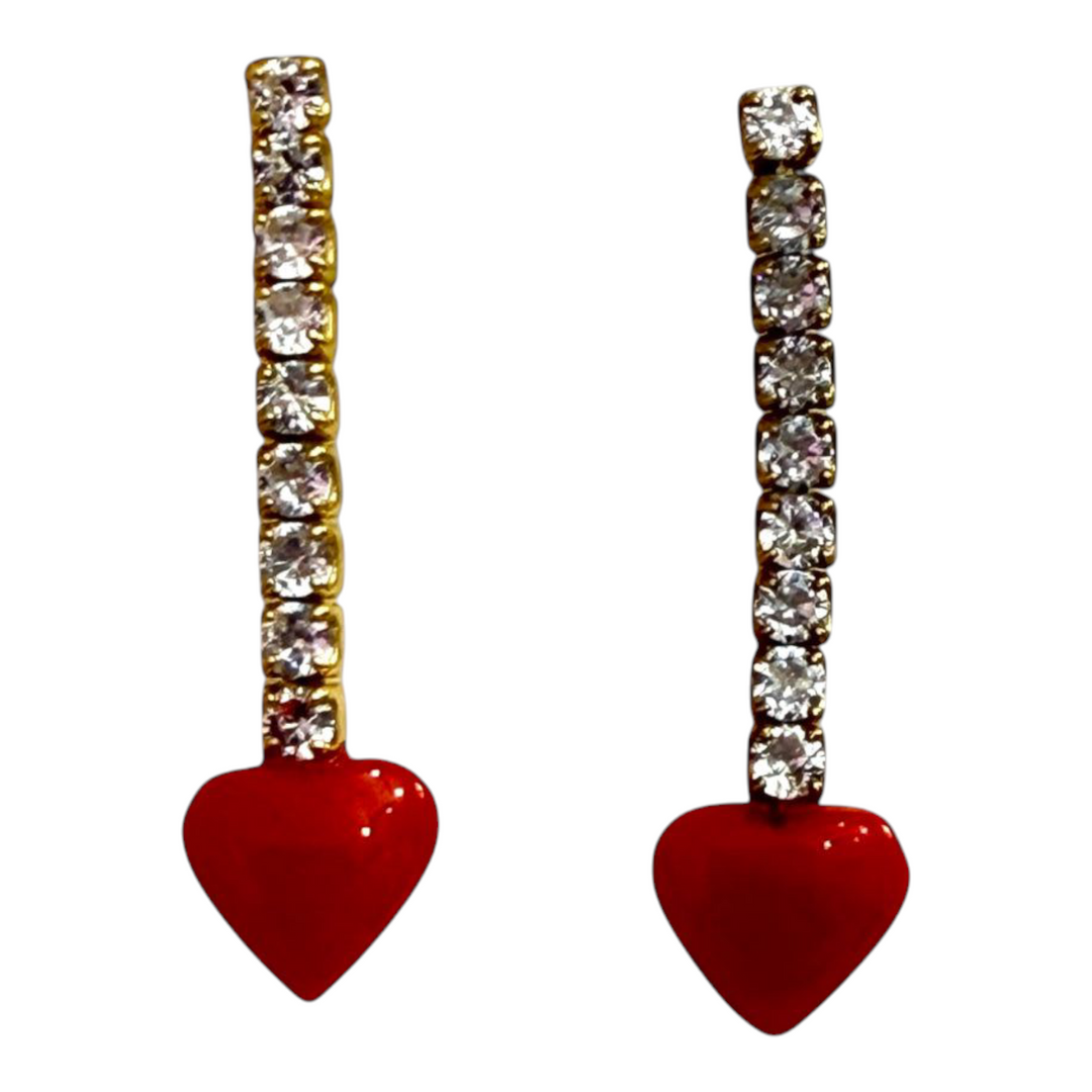 Zircon and coral heart earrings set in silver