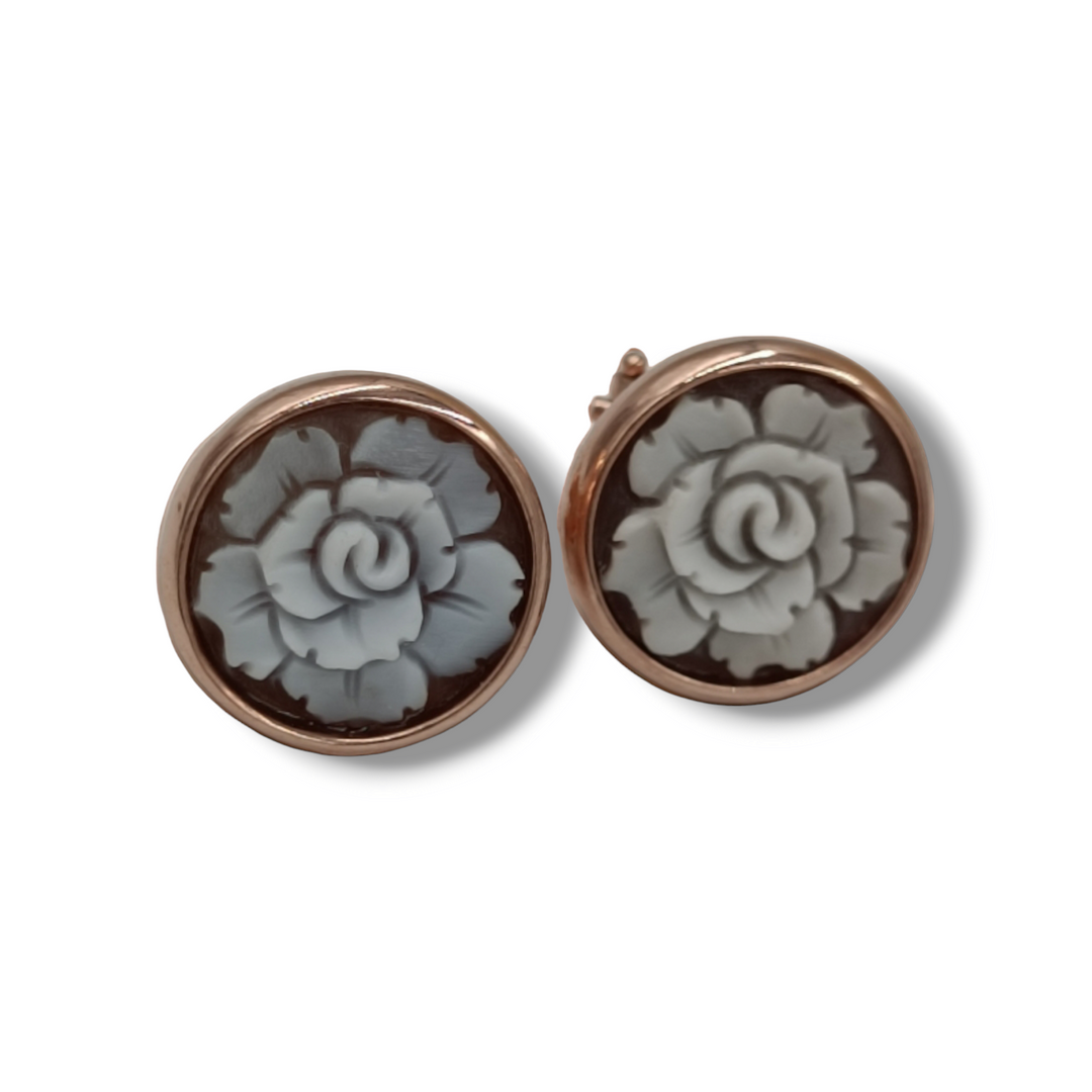 Pink cameo relief earrings mounted on silver