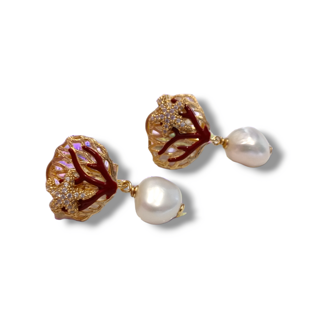 END OF COLLECTION - Branches and pearls earrings mounted on silver