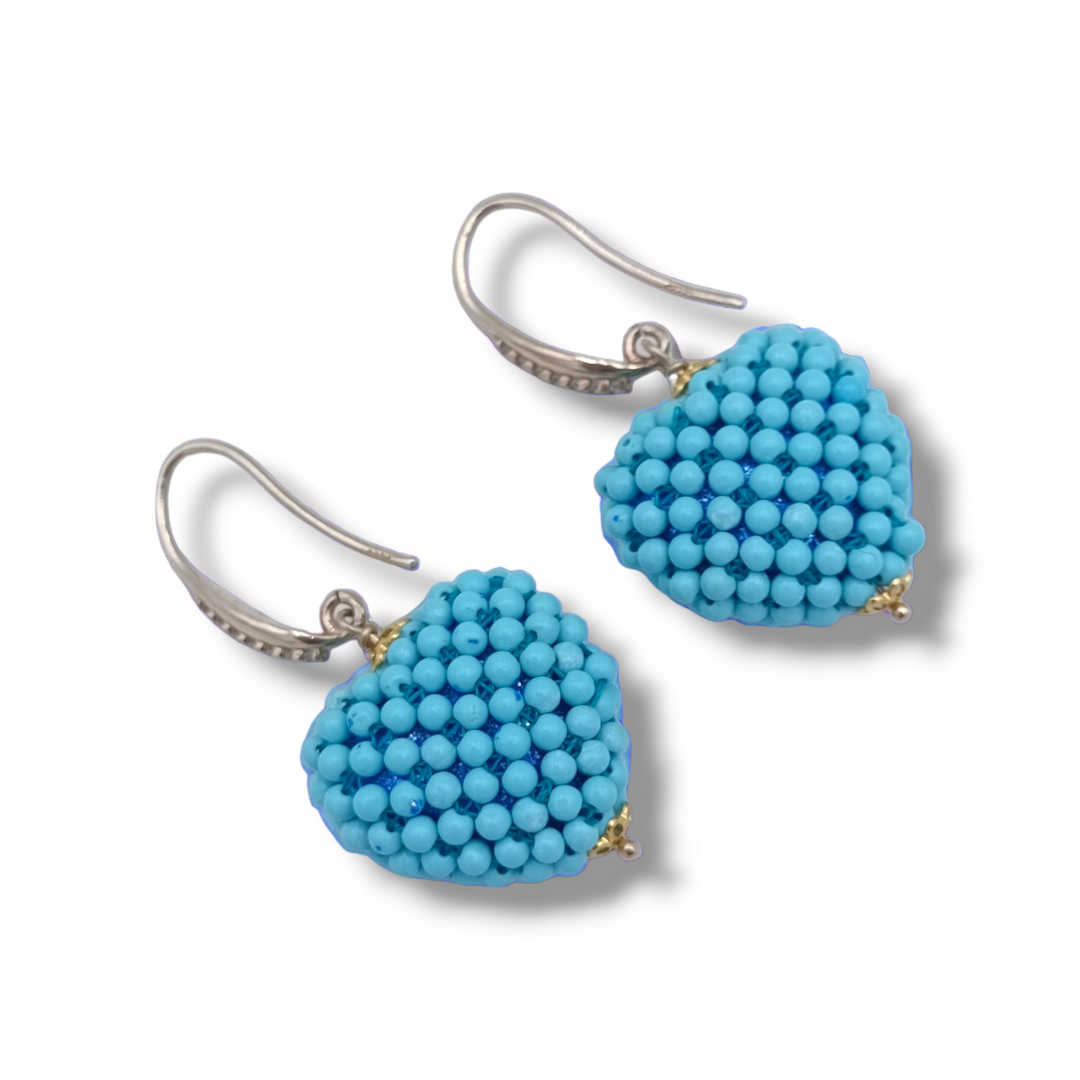 Heart earrings woven on turquoise paste