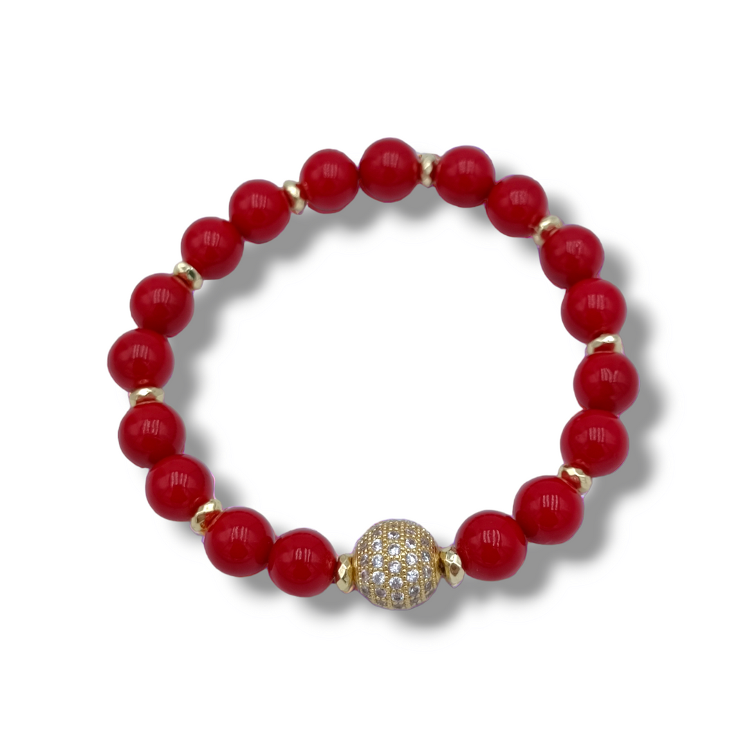 END OF COLLECTION - Red Mallorca pearl and zirconia sphere bracelet