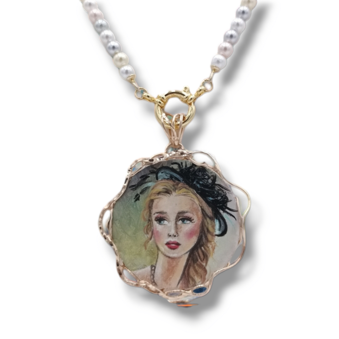 19th century goddess pendant on mother of pearl
