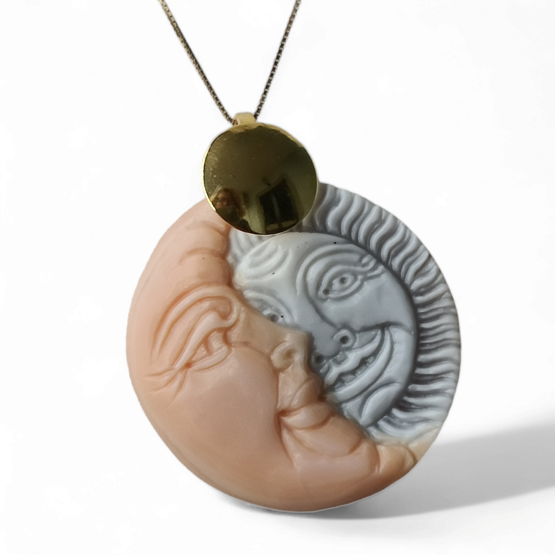 Pink Sun Moon Pendant in Cameo Mounted on Silver