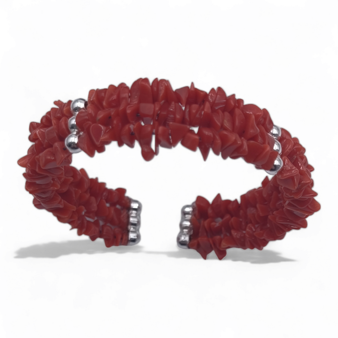 Bracciale schiava in corallo montato su argento