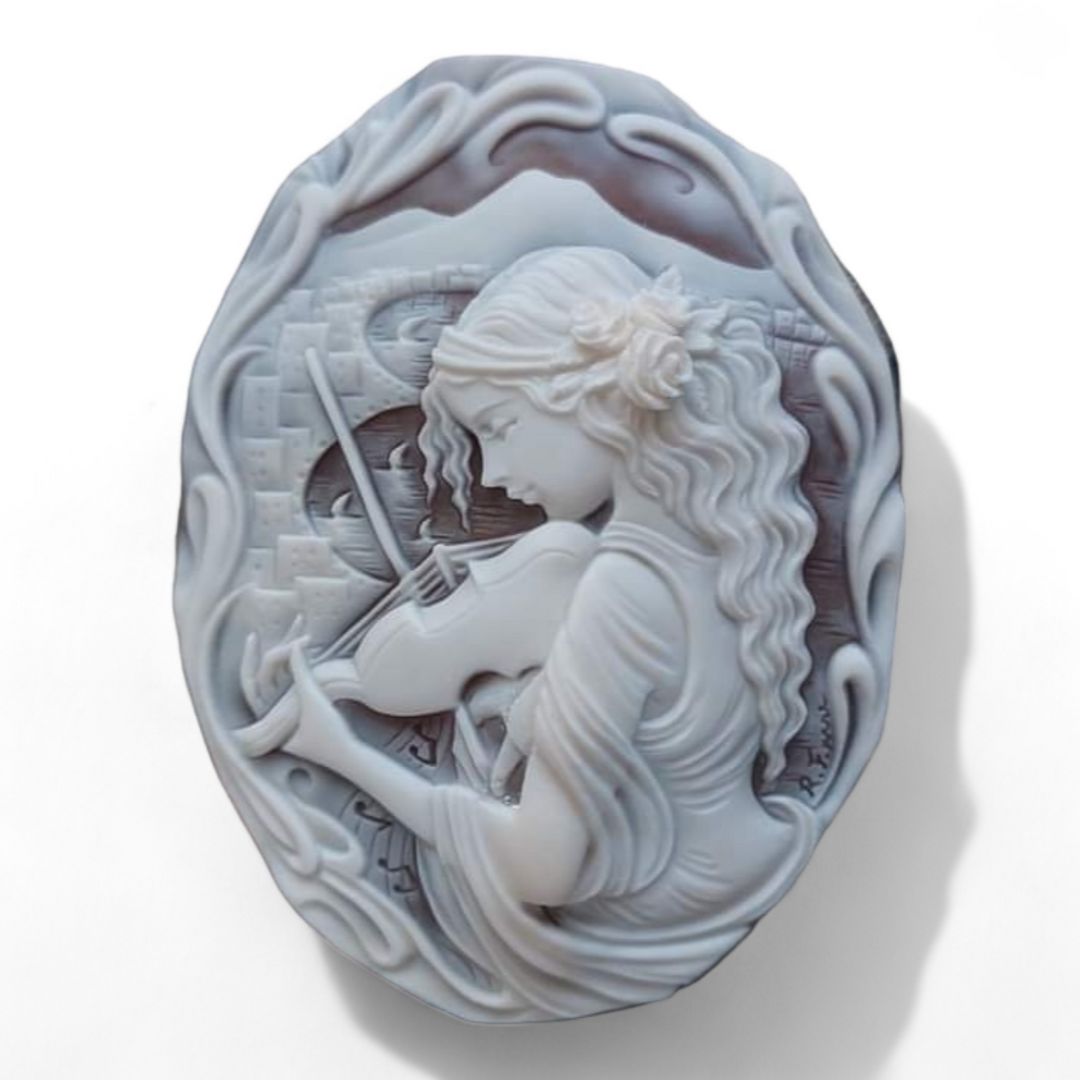 Goddess of Music Pendant in Cameo Mounted on Silver