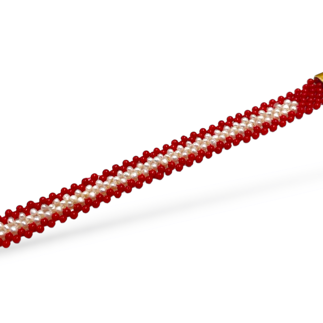 Bracciale perline in corallo e perle montato su argento