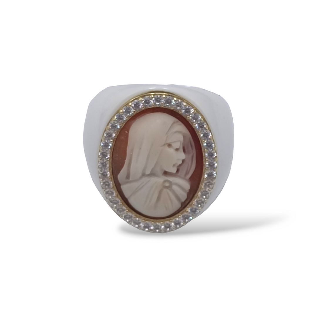Anello Madonna in cammeo e montata in agata e argento
