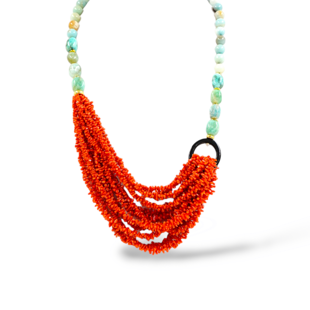 Coral cupolini necklace mounted on silver