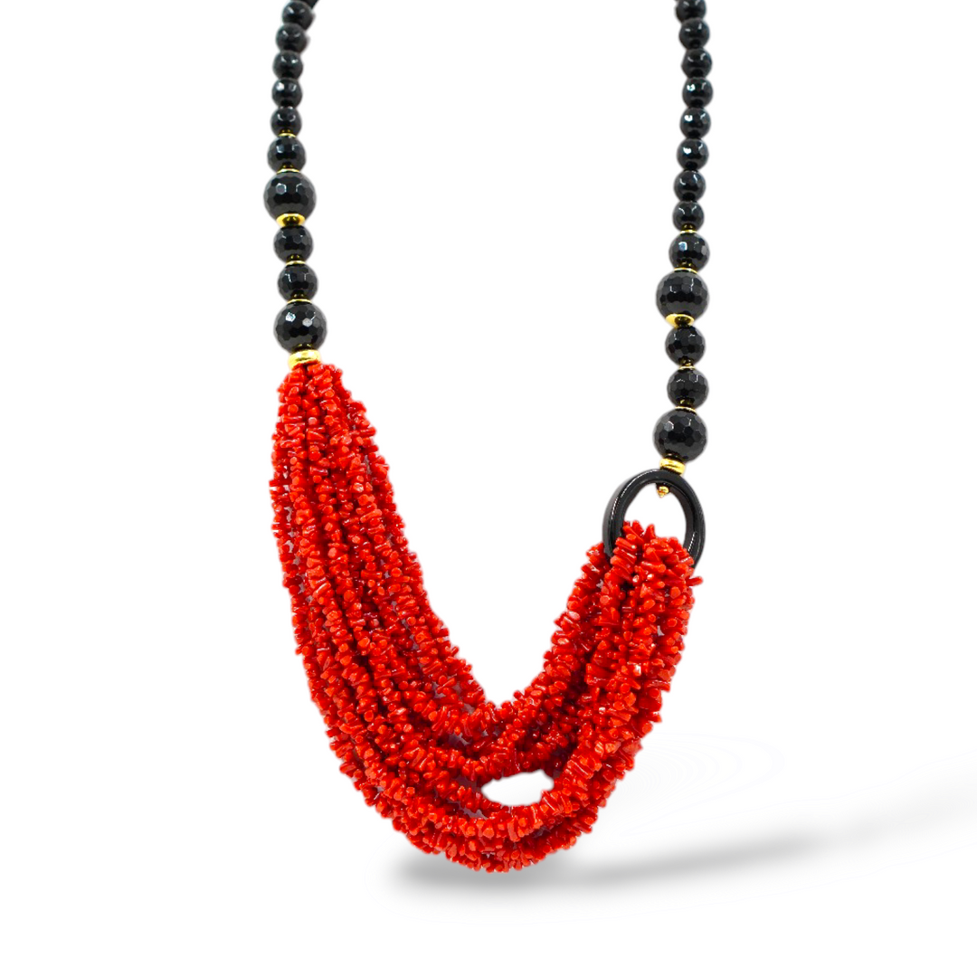 Collana cupolini in corallo montato su argento