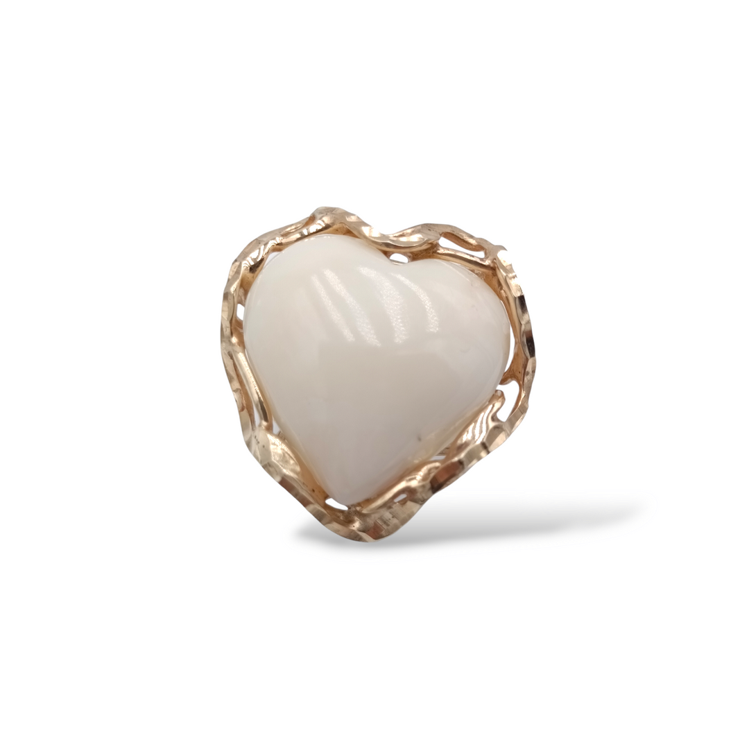 Real coral heart ring mounted on silver