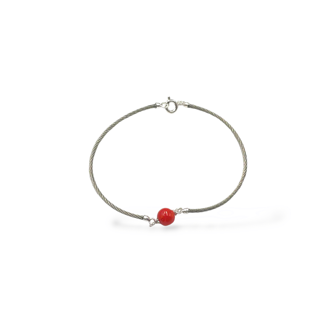 Boy bracelet in real coral mounted on silver