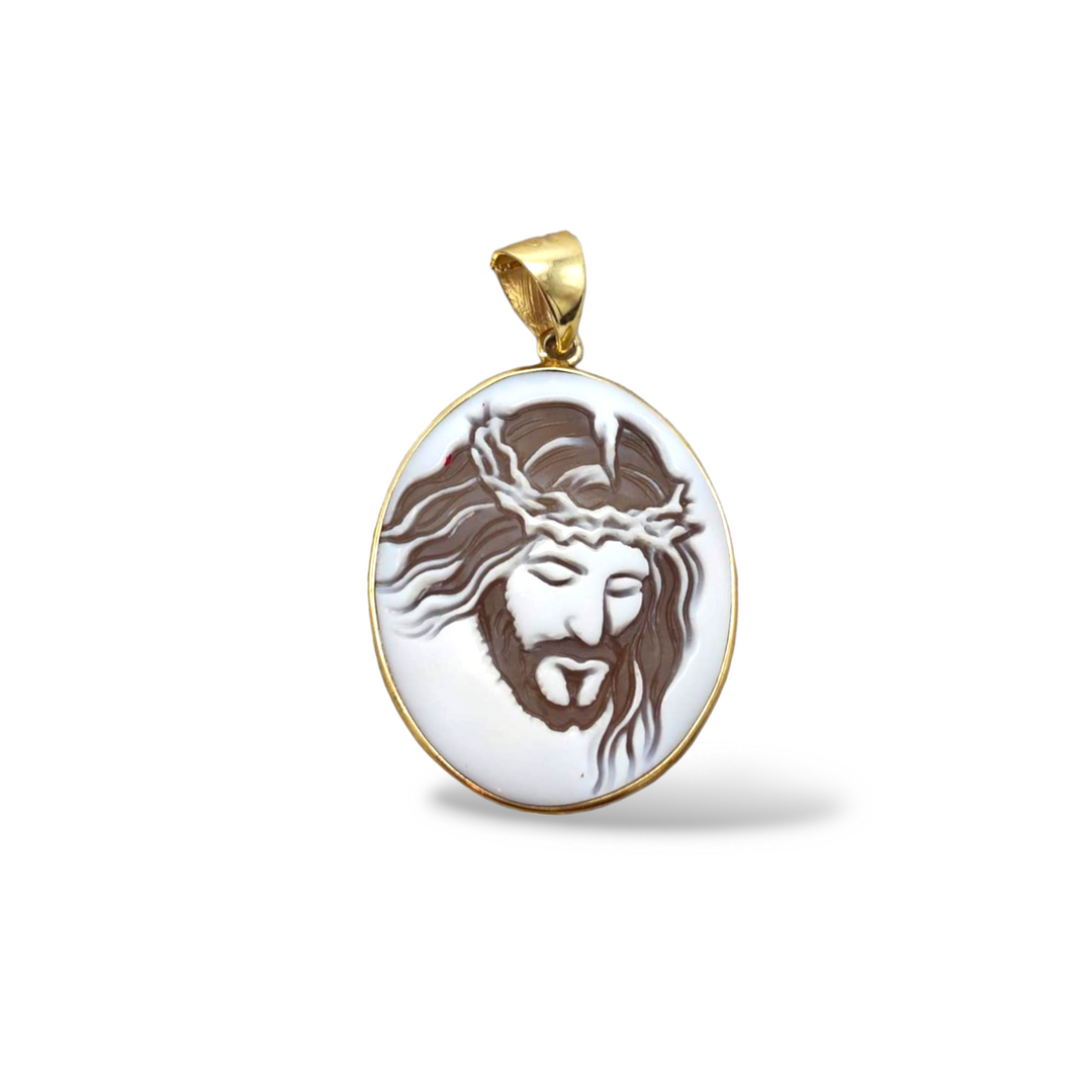 Jesus Face Cameo Brooch Pendant Mounted on Silver
