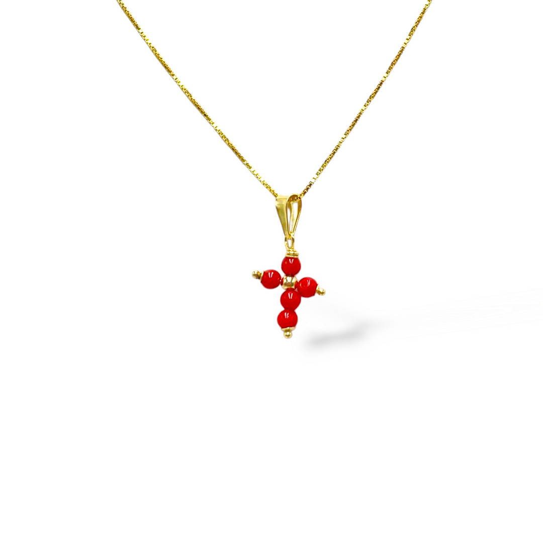 END OF COLLECTION - Coral cross pendant mounted on silver