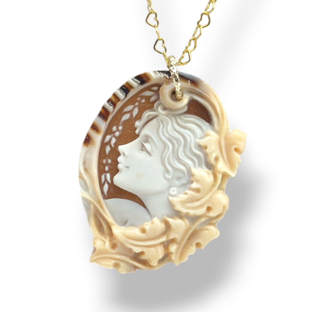 "Tender Lady" cameo pendant necklace mounted on silver