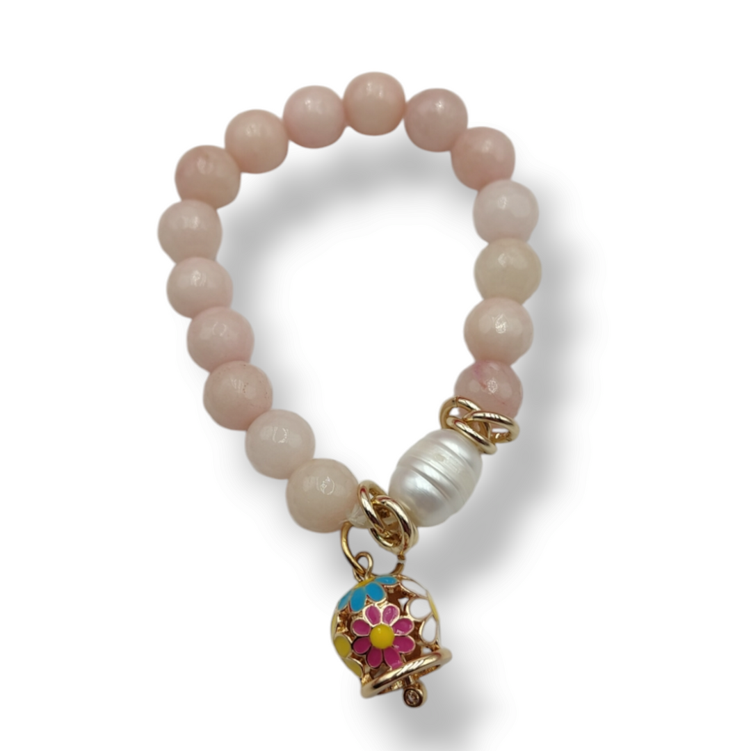 END OF COLLECTION - "Lucky Capri Bells" bracelet in pearl and agate