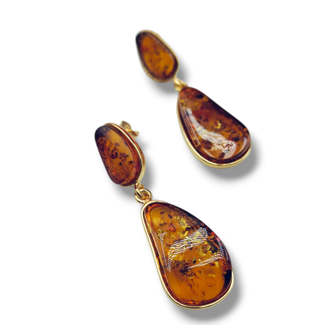 "Red amber stone" earrings set in silver