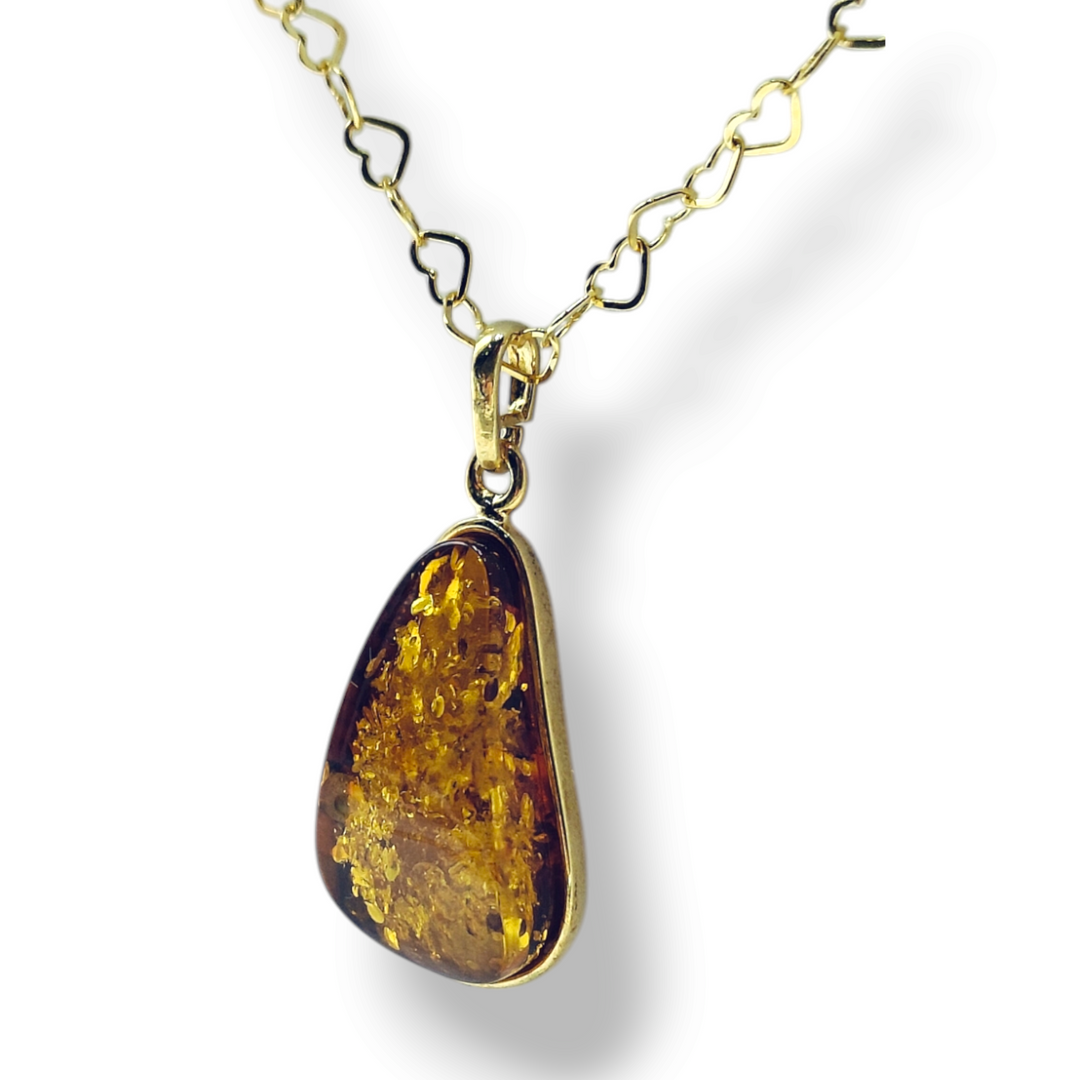 Necklace "red amber stone pendant" mounted in silver
