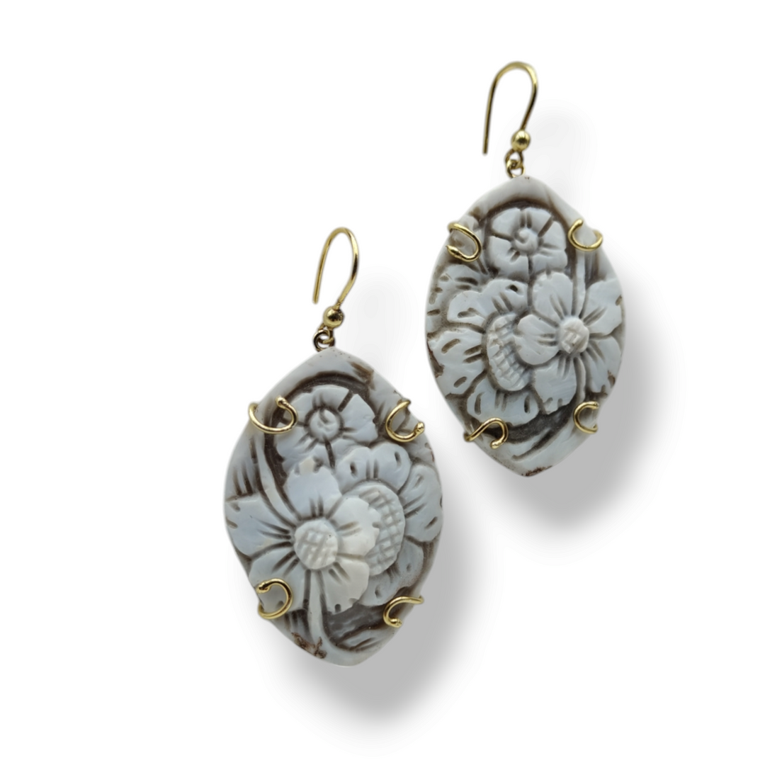 END OF COLLECTION - Cameo flower earrings mounted on silver