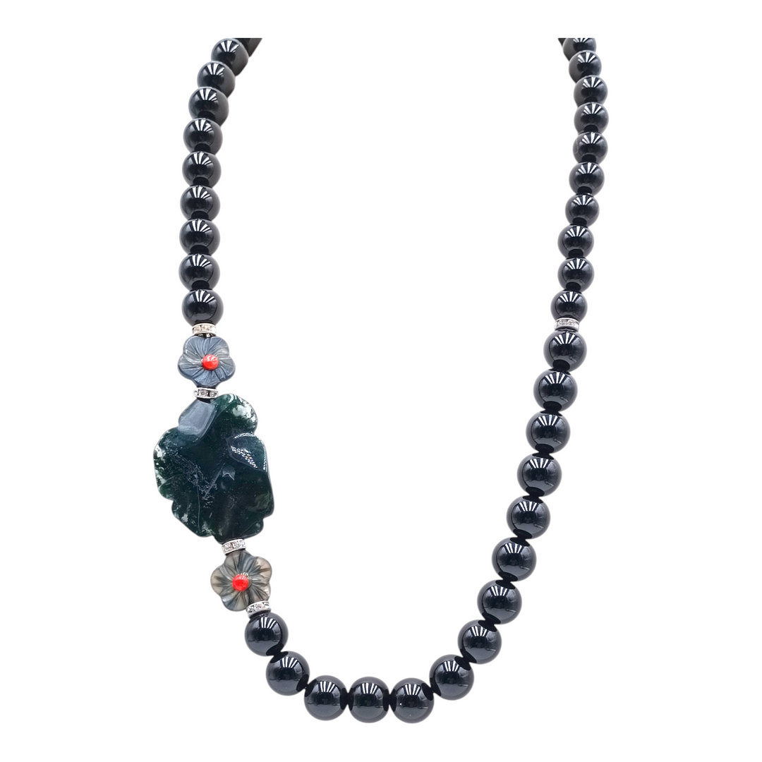 Collana "fiore agata nera" montato su argento