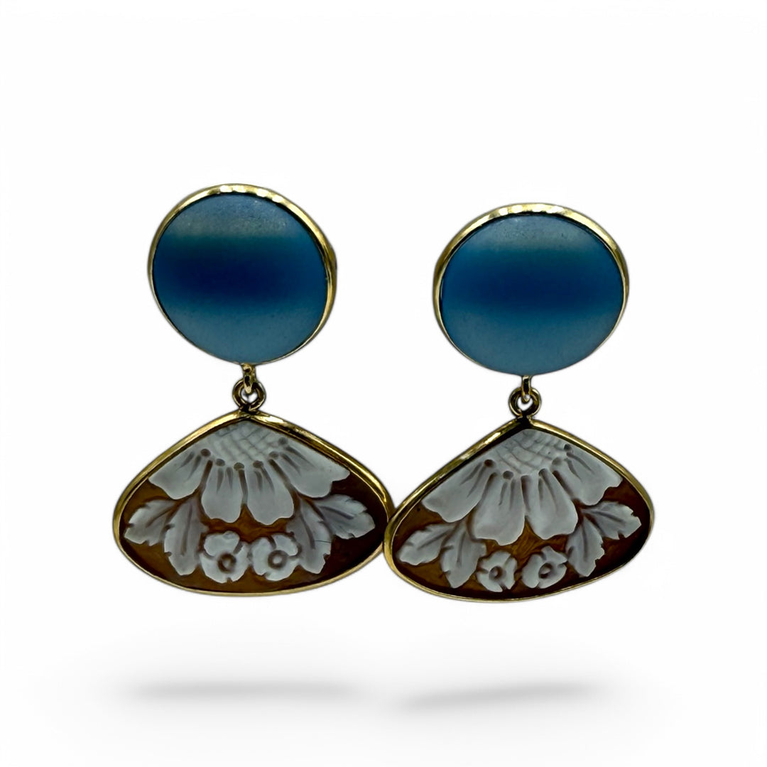Cameo flower earrings mounted on silver and Agate