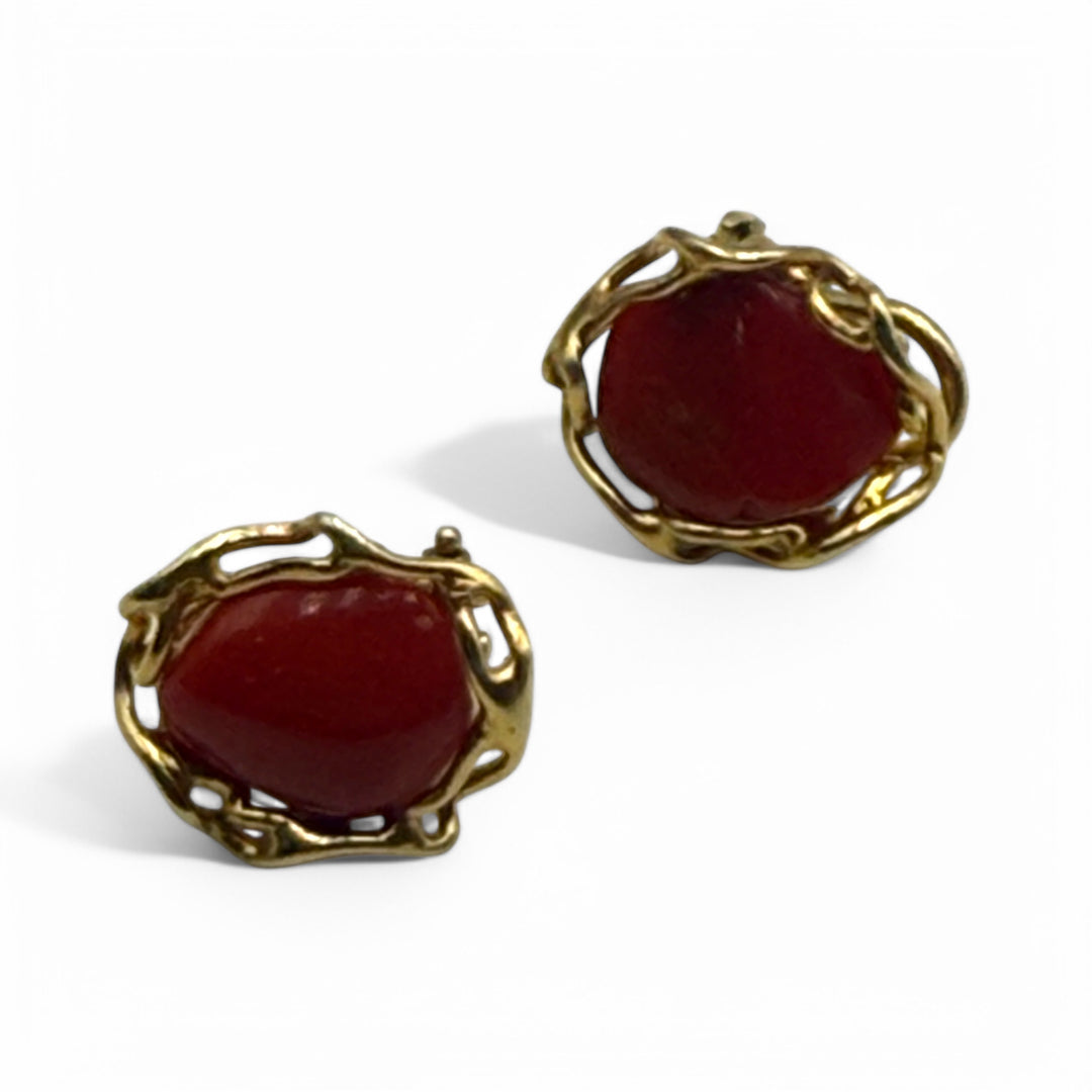 End of collection - Coral stone earrings set in silver