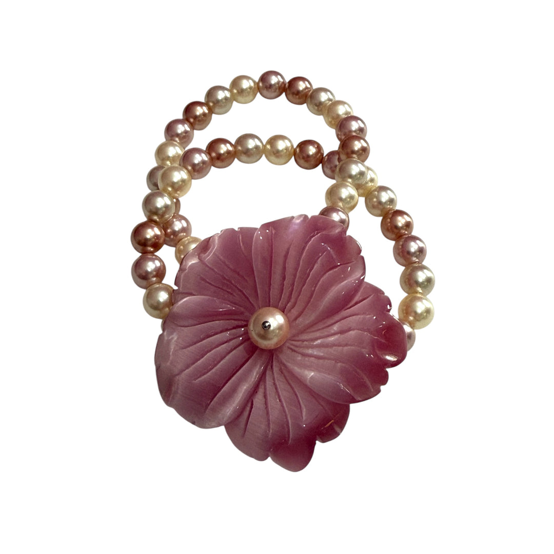 Mother of pearl and multi-coloured pearl bracelet
