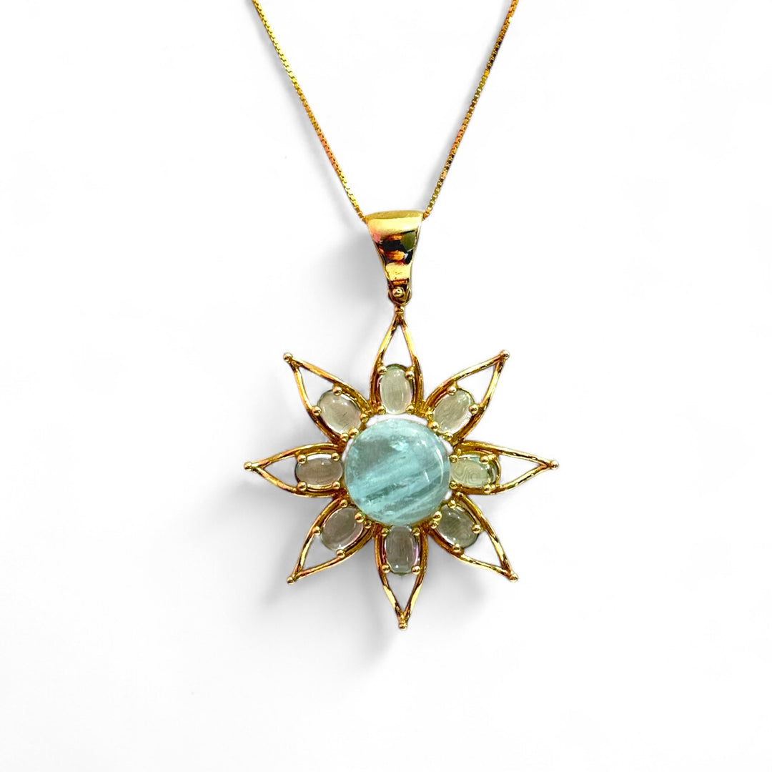 Blue Topaz Sun Pendant Necklace
