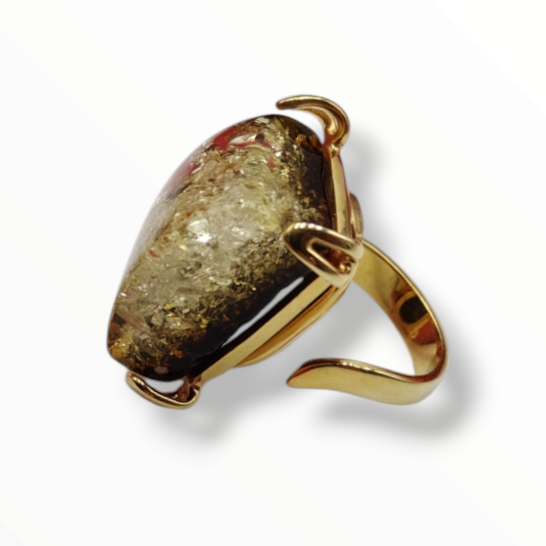 Amber ring mounted on silver