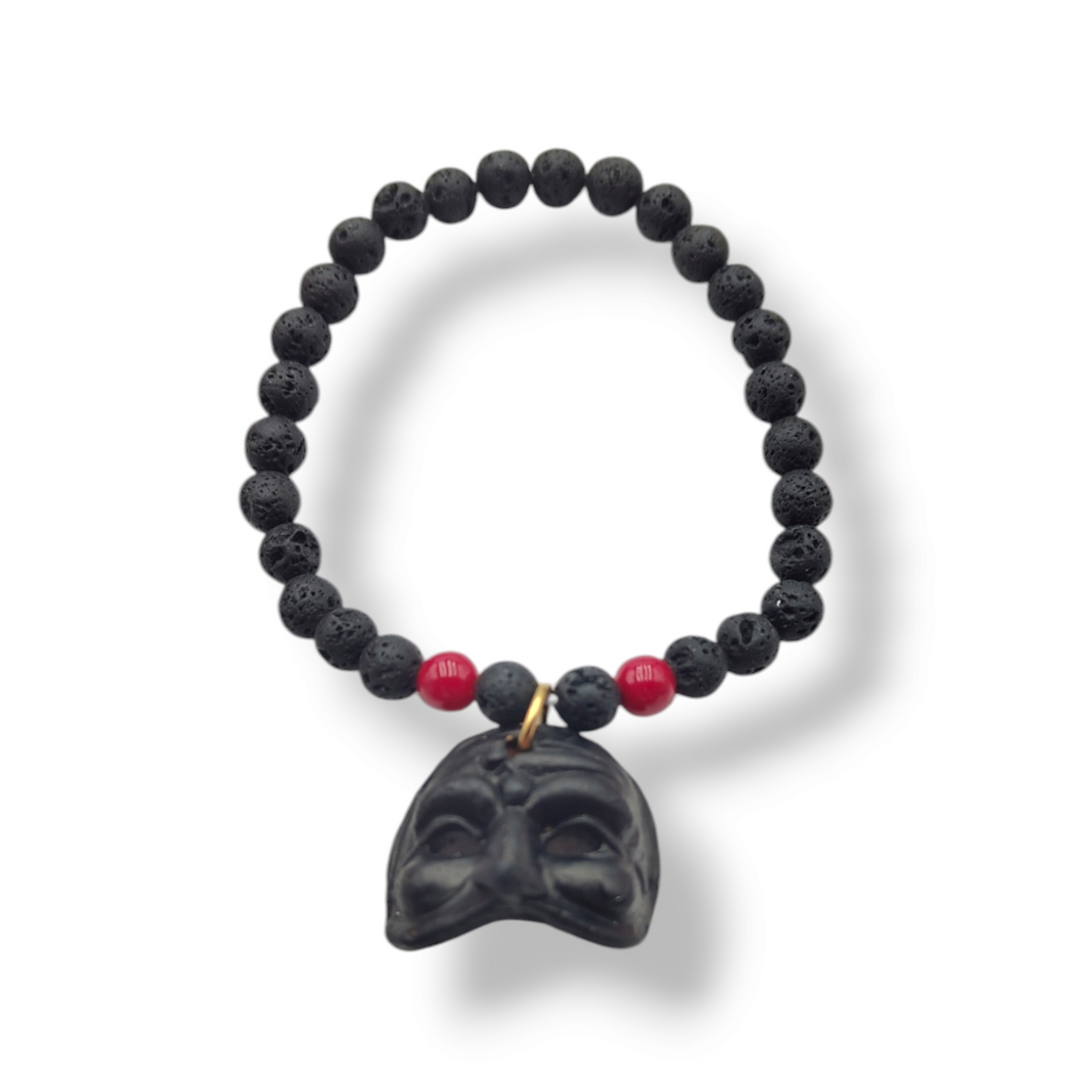 END OF COLLECTION - "Neapolitan mask" bracelet mounted on lava stone