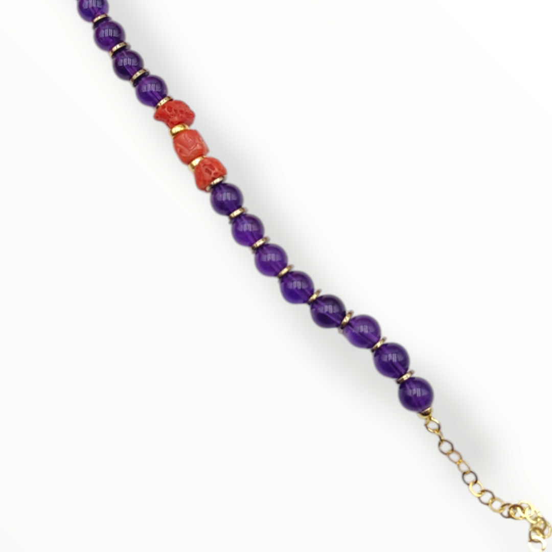 Coral and amethyst bracelet mounted on silver