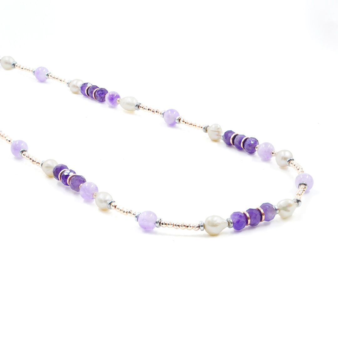 END OF COLLECTION - Pearl and amethyst necklace mounted on silver