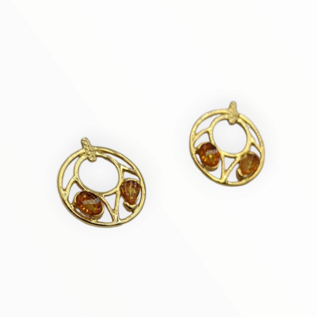 Amber hoop earrings mounted on silver