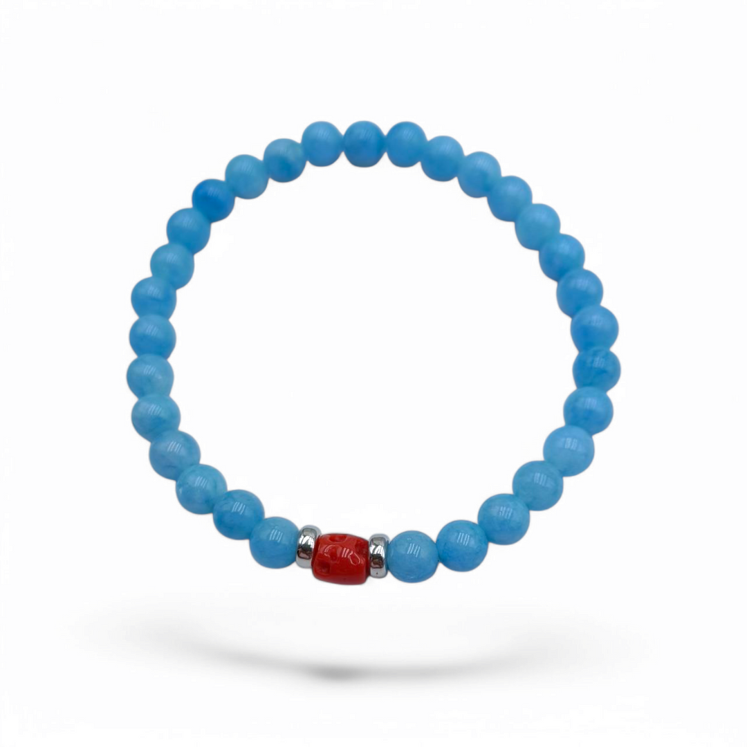 Turquoise jade bracelet, coral mounted on silver