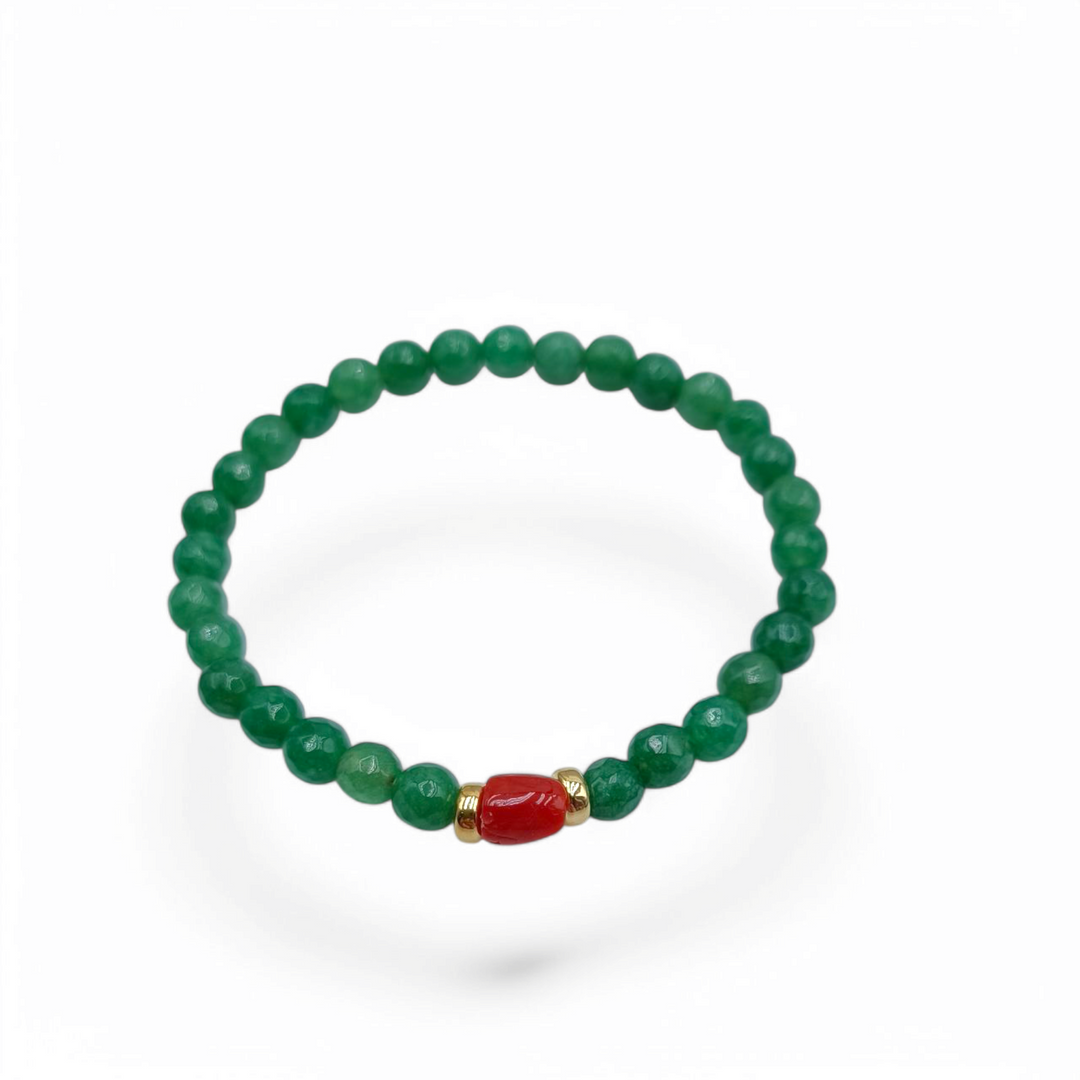 Aventurine bracelet, coral, mounted on silver