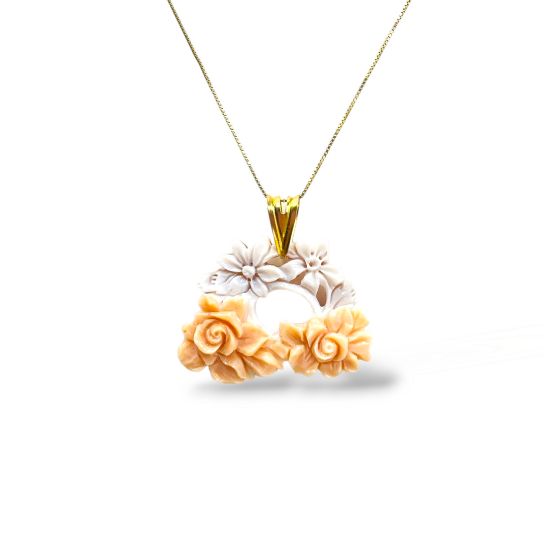 End of collection - sardonyx cameo flower pendant necklace