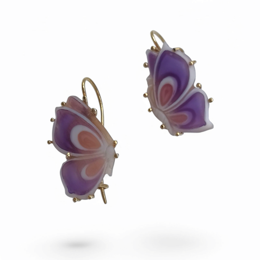 Butterfly cameo earrings mounted on silver