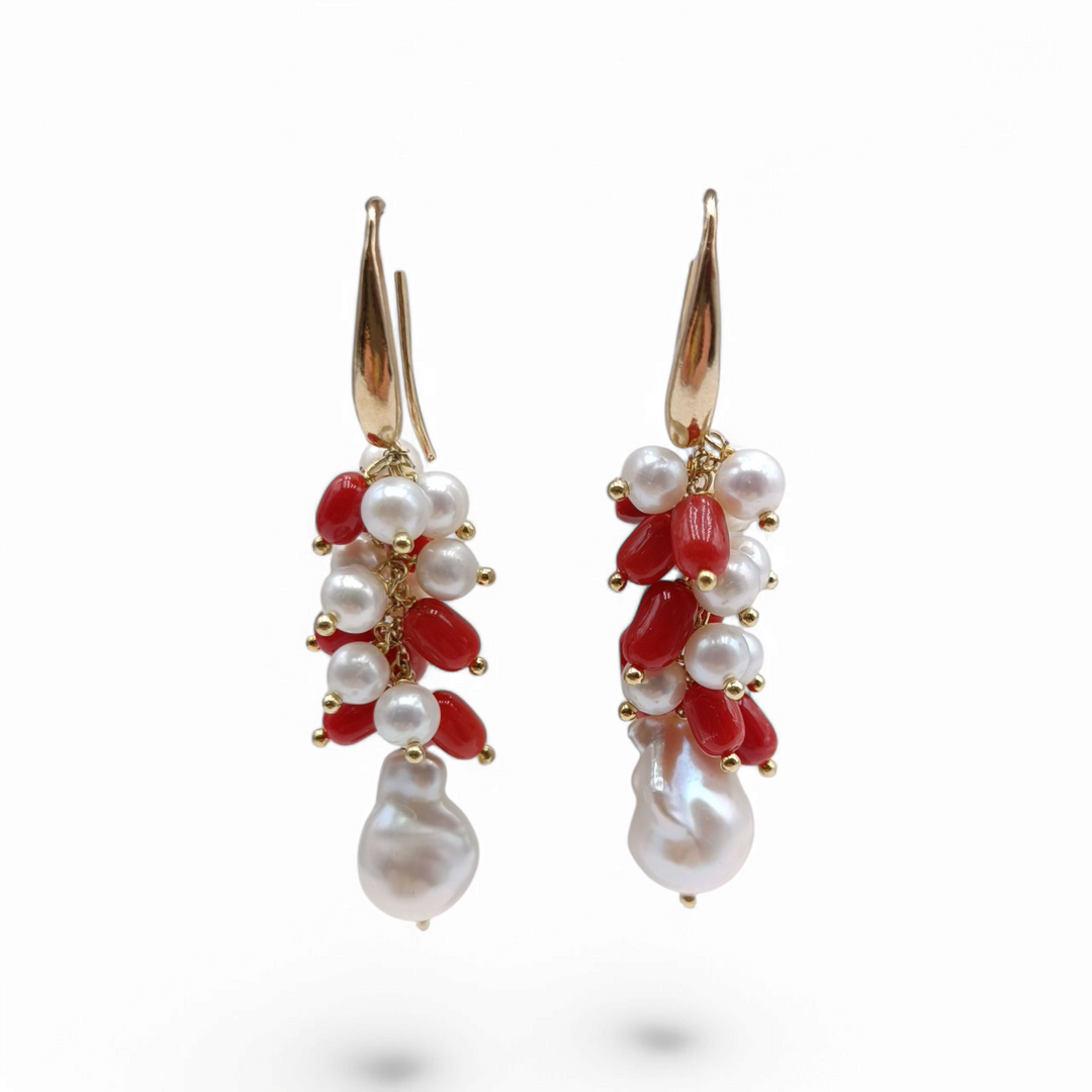 End of collection - Pearl and coral earrings mounted on silver