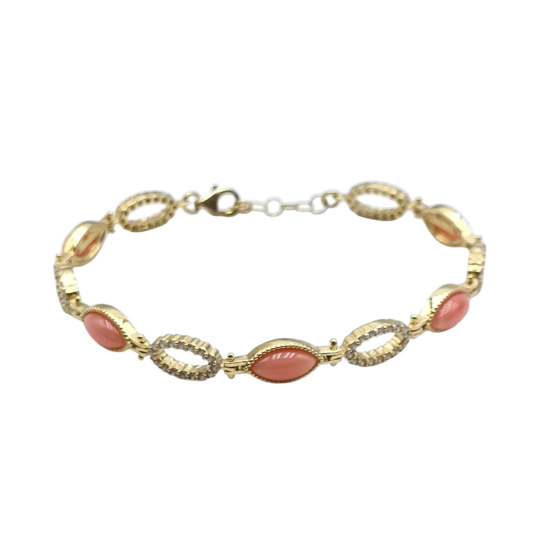 Pink coral bracelet mounted on silver